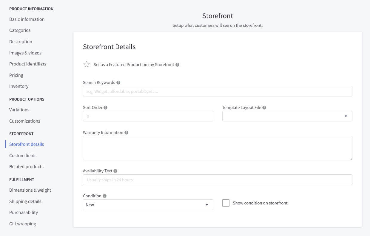 bigcommerce store front information