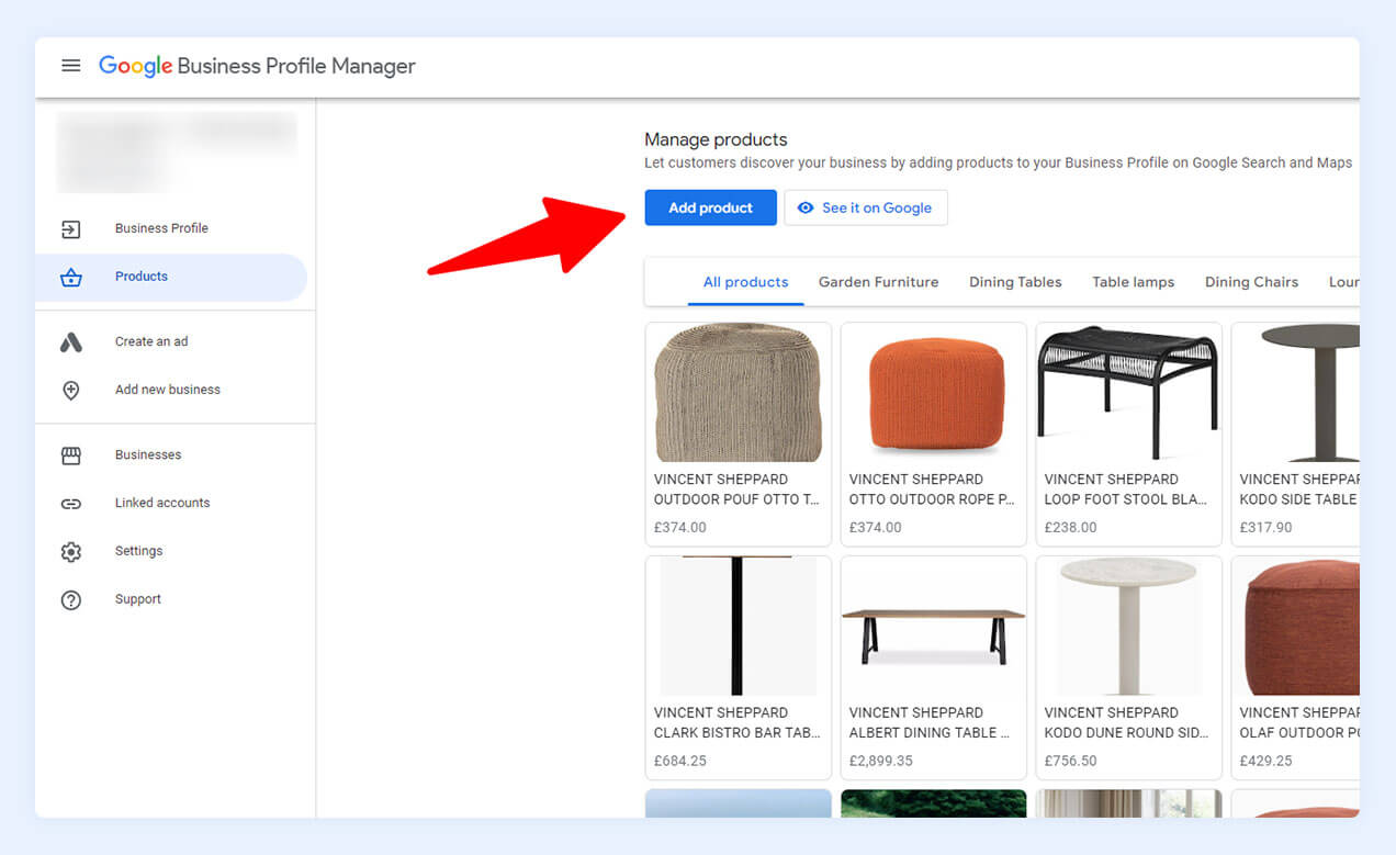 add product in google business