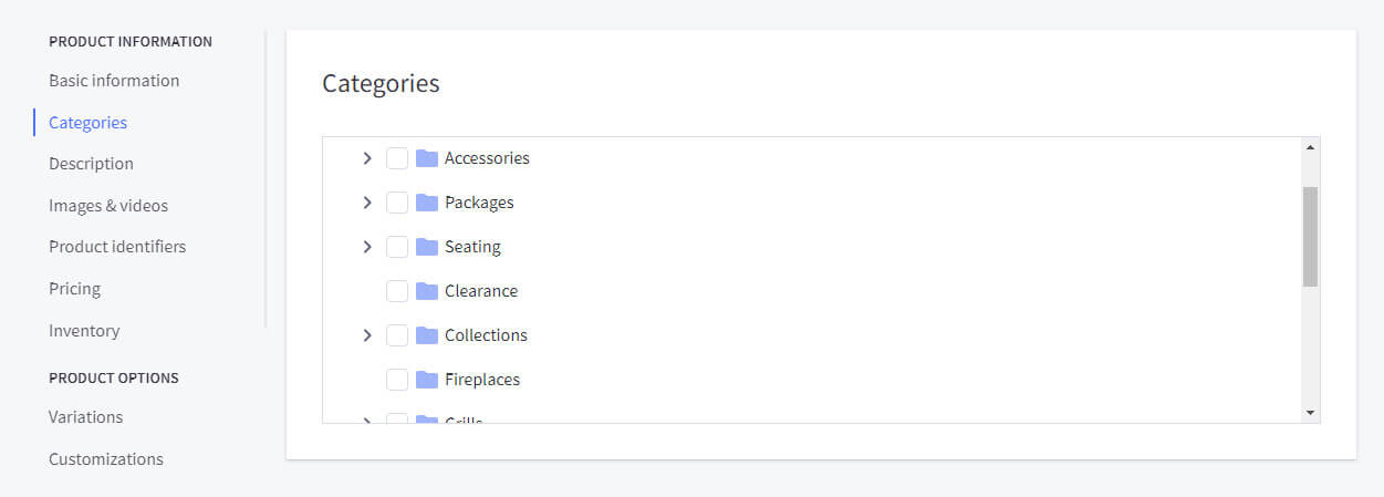 bigcommerce product categories