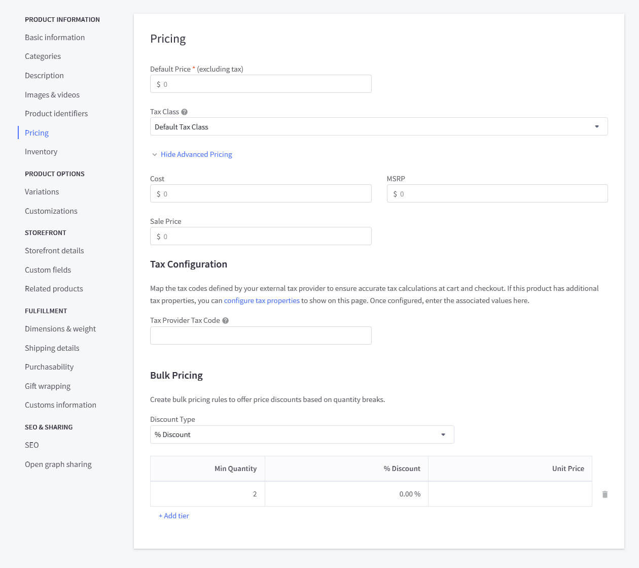 bigcommerce product pricing