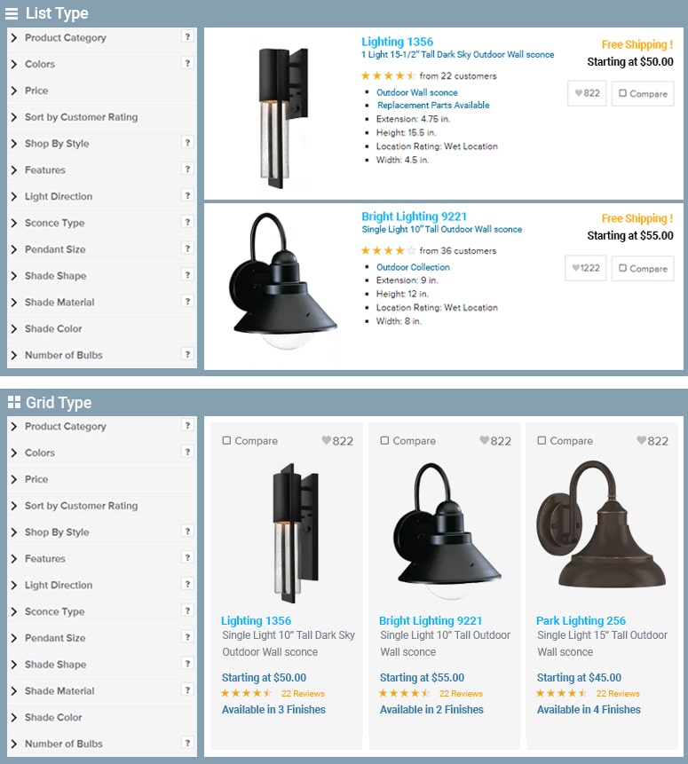 Product listing view & grid view example of a online store page